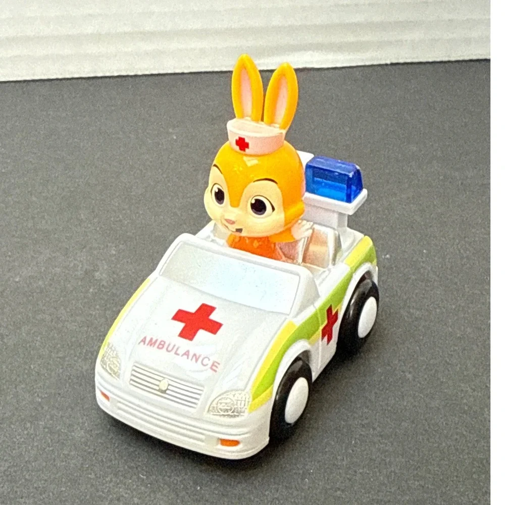 Vintage Style Bunny Nurse Ambulance Toy Car White Red Cross Collectible Vehicle